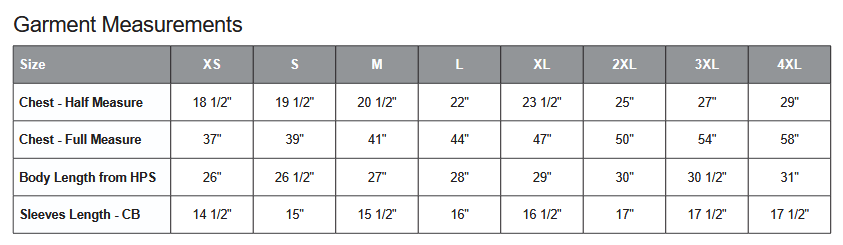 ATC 1000 Youth T-Shirt Sizing Chart